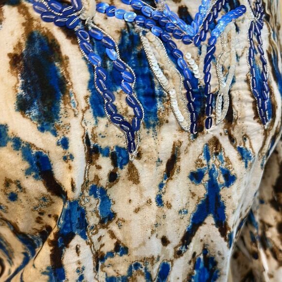Chico’s Blue/Brown Patterned Tunic w/ Sequin Embellishments Size Large-2 - Picture 7 of 11